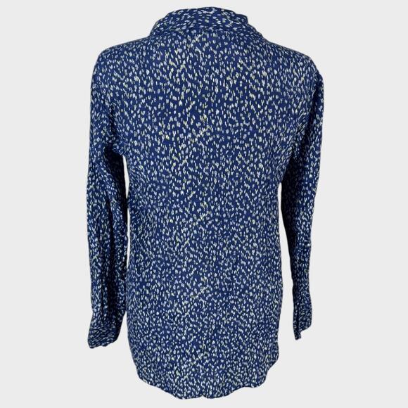 Ann Taylor Silk Cotton Button Front Small Blouse Black Print - Picture 2 of 7